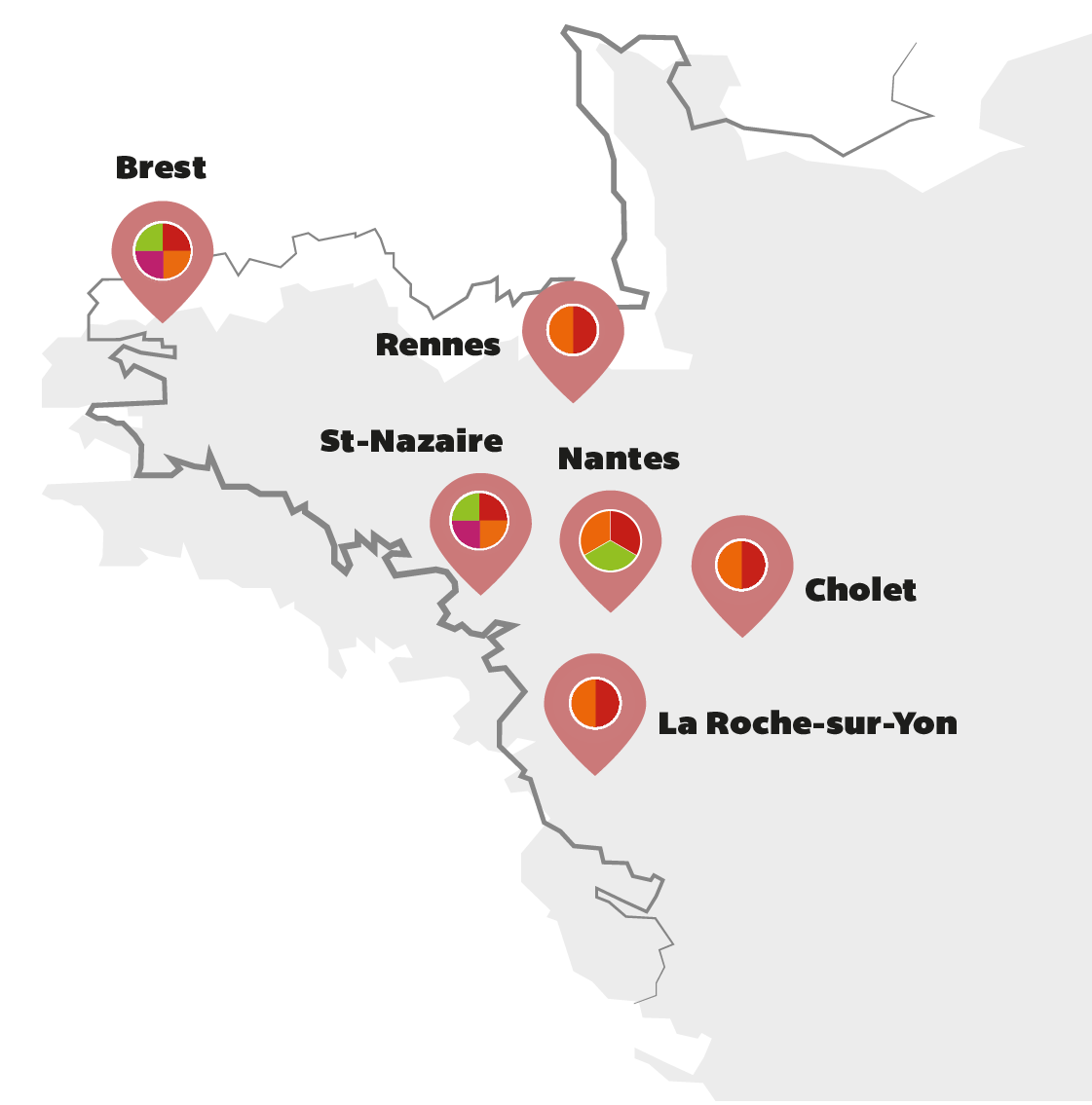carte des centres G2SI sur le grand ouest